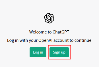 ChatGPTのログインかサインアップを選択する画面