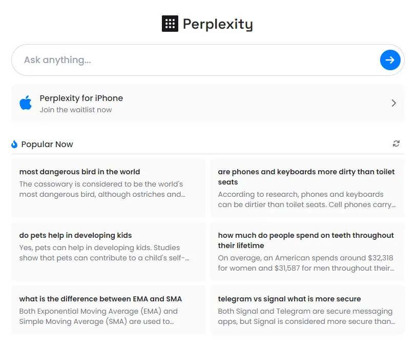 Perplexity AIのトップページ